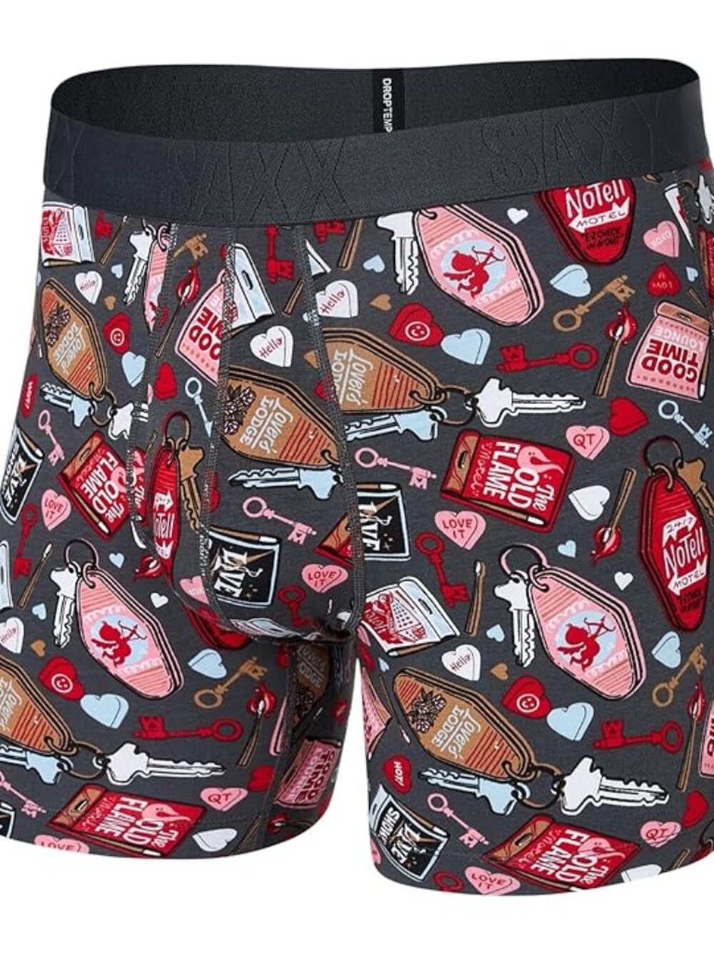 SAXX UNDERWEAR Droptemp Cooling Cotton Boxer Brief Fly (No Tell Motel/Graphite)